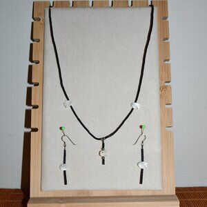 Seed Bead and Mother of Pearl Fish Necklace and Earrings Set